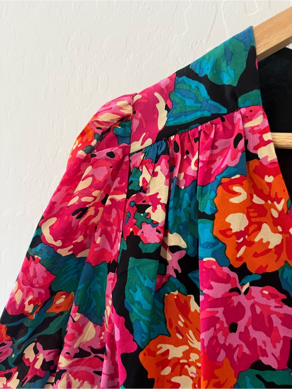 Chelsea & Violet Pink and Green Floral Crop Blouse | Colorful Cottagecore Size L - Picture 5 of 6